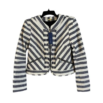 Chaqueta Rebecca Minkoff Salinas Talla 4 Azul Marino/Crema Rayas Cremallera Nueva con Etiquetas Foto 1 de 4