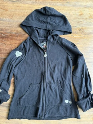 Twisted Heart Women’s Zip Up Hoodie With Crystal Heart Sleeve Size Small Black - Image 1 of 4