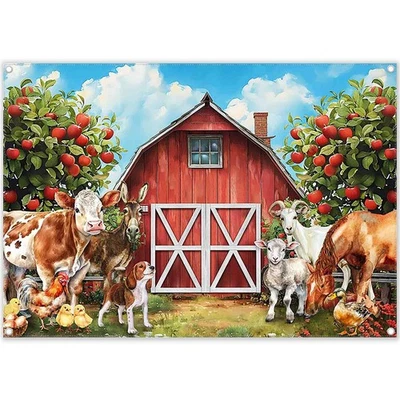 7x5ft Red Farm Barn Door Backdrop Rustic Animals Warehouse Photography Backgr... - Image 1 of 4