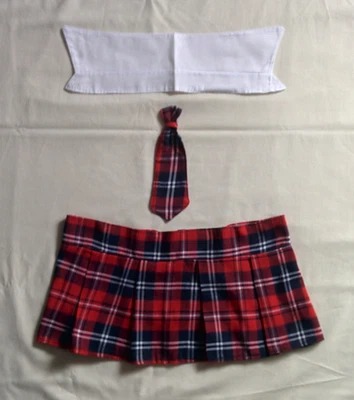 Sexy Uniforme Escolar - Falda Roja a Cuadros, Cuello Blanco y Corbata Roja a Cuadros Foto 1 de 2