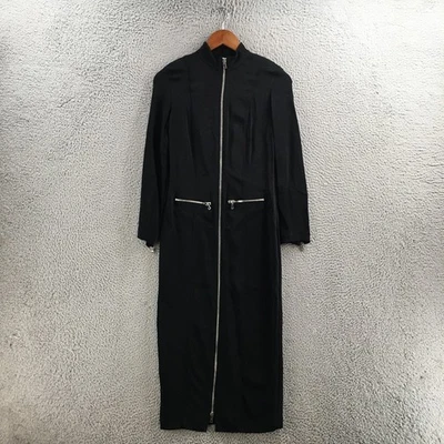 Zara Dress Women XS Black Full Zip Longline Midi Coat Dress Silver Zippers - Image 1 of 4