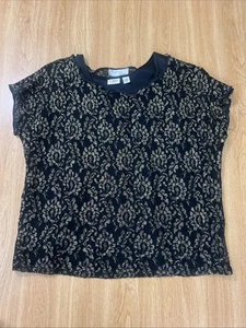 Whispers & Secrets Damen schwarz gold Spitze Kurzarm Top Größe 1X - Bild 1 von 7