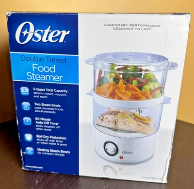 Oster Double-Tier Food Steamer CKSTSTMD5-W – 5 Quart Capacity, New in Box - Image 1 of 4