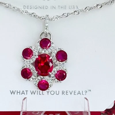Bomb Party Necklace "RUBY BLISS" LC Ruby & Cz On Rhodium July Flower NK48929 - Image 1 of 4