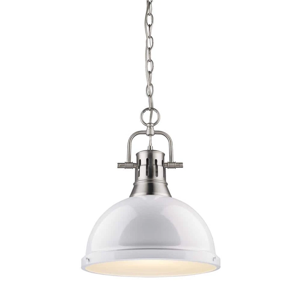 Golden Lighting Duncan 1 Light Pendant in Pewter 3602-l-pw-wh