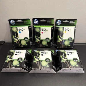 Genuine HP 940XL Black Cyan Magenta Yellow 6 Pieces Ink Cartridges exp 2014 - Picture 1 of 11