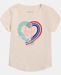 Nautica EGGNOG LOVE Girls' Short Sleeve Flip Sequin Graphic T-Shirt, US 3T - Picture 1 of 3