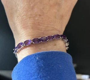 QVC Amethyst Gemstone Sterling Silver Adjustable Tennis Bracelet Up To 10” - Picture 1 of 13