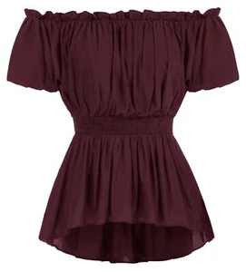 Corset Tops for Women Renaissance Shirt Peasant Blouses Pirate Shirt Burgundy... - Picture 1 of 9