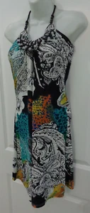 Ocean Blue By Basix💗Adjustable Rope Beaded Tie Neck Stretch Dress💗Sz Jrs.M - Picture 1 of 7