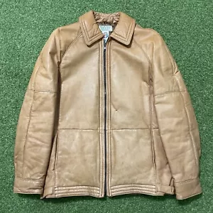 Vintage 80s 90s Temper Alfa Romeo Leather Jacket Medium M Beige Brown Brazil - Picture 1 of 22