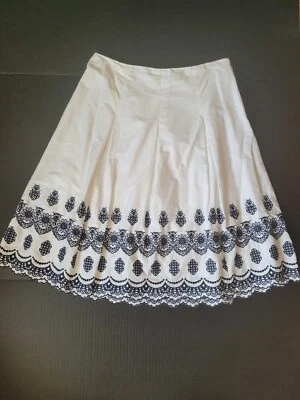 Falda Charter Club bordada 100 % algodón forrada para mujer talla 4 Cottagecore Foto 1 de 4