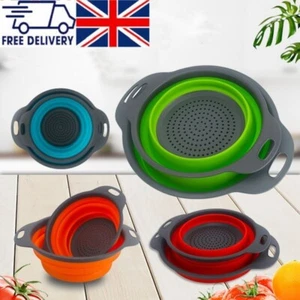 Silicone Collapsible Colander Fruit Vegetable Washing Strainer With Handle UK - Picture 1 of 19