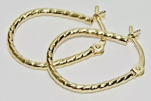 9CT YELLOW GOLD & SILVER LADIES OVAL HOOP CREOLE EARRINGS - - Picture 1 of 6