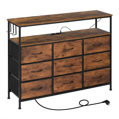 Kommode mit 9 Stoffschubladen LED Steckdosen Sideboard Anrichte Beistellschrank - Bild 1 von 4