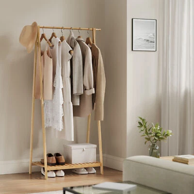 Kleiderständer Garderobenständer Garderobe Kleiderstange mit Ablage Regal Bambus - Bild 1 von 4