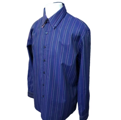 Marc Ecko Men's Size L Blue Stripe Cotton Long Sleeve Casual Shirt - Image 1 of 4