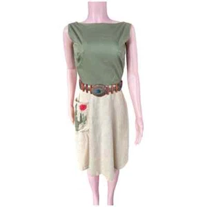 Vintage Lorch of Dallas A-Line Cactus Dress Sleeveless Peacock Wood Belt Size XS - Picture 1 of 14