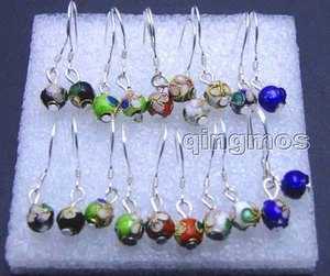 10 Pairs Round 6mm Multicolor 5 Colors Cloisonne Dangle Earrings for Women Hook - Picture 1 of 12