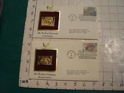 2 World of Dinosaurs Gold stamp covers: Parasaurolophus & Ornithomimus - Image 1 of 2