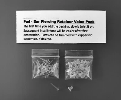 20 PCS -VALUE PACK Ear Lobe Body Piercing Retainers - 3mm Pad-Clear Acrylic- MRI - Image 1 of 3