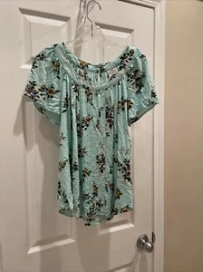 St. John's Bay Damen hübsche Blautöne Blumen Kurzarm T-Shirt Gr. PXL - Bild 1 von 3