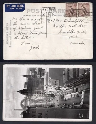 AUSTRALIA 1953 Airmail Postcard to Canada. Sydney Real Photo. Kookaburra Stamps - Image 1 of 3
