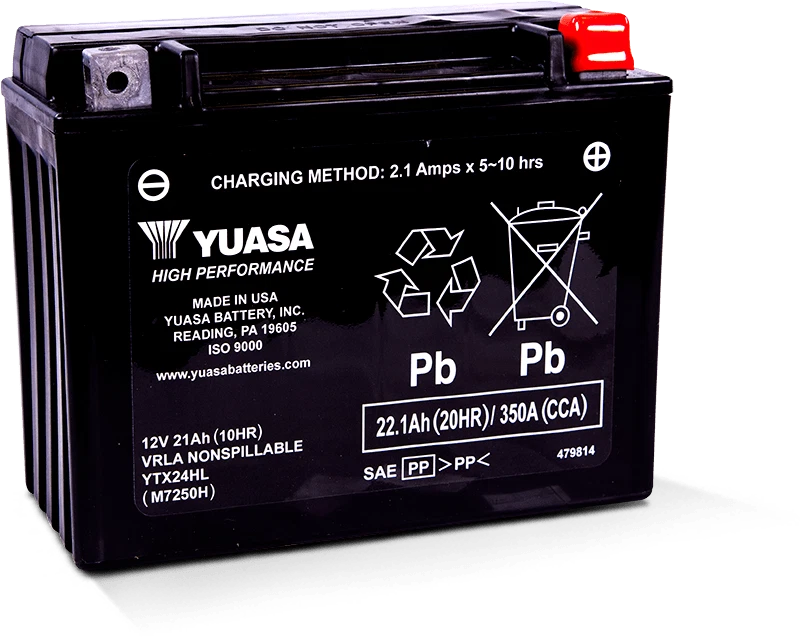 Yuasa - YUAM7250H - High Performance Maintenance Free Battery, YTX24HL