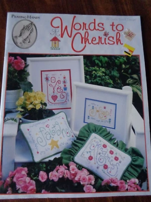 PRAYING HANDS RELIGIOUS CROSS STITCH PATTERN BOOK WORDS TO CHERISH 20 DESIGNS - Image 1 of 4