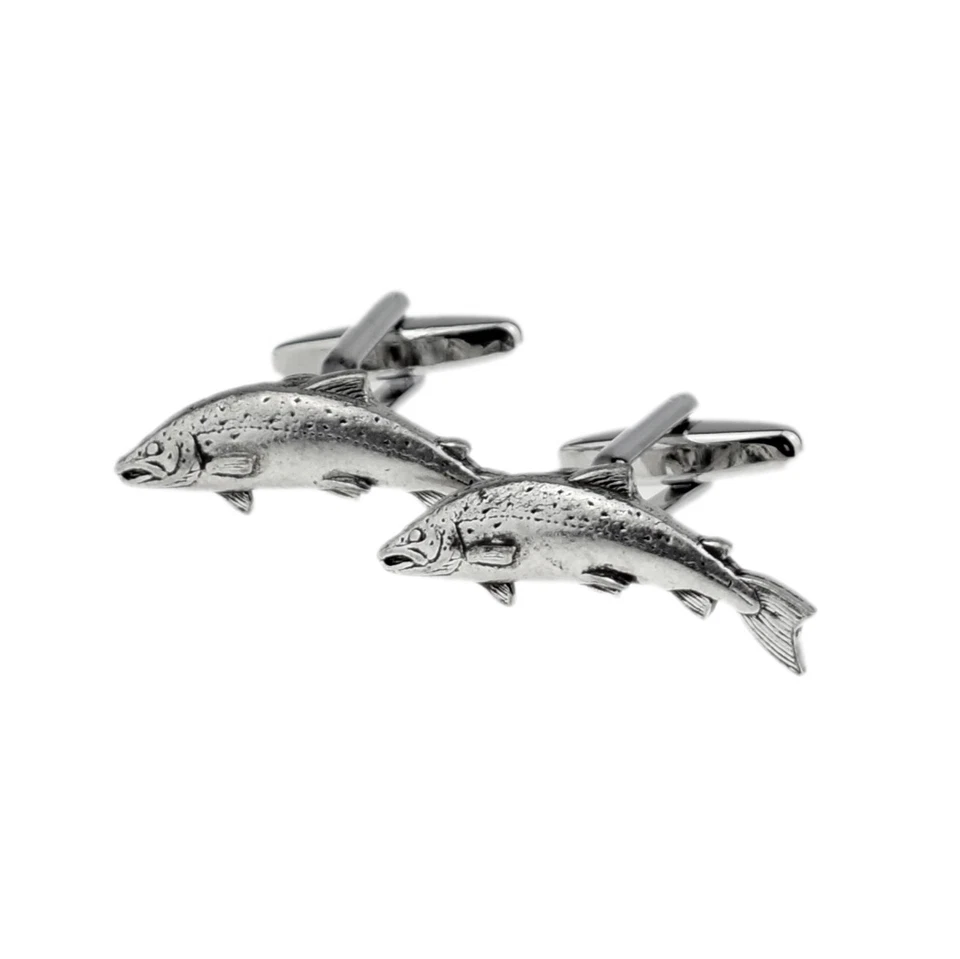 English Made Small Salmon Fish Pewter Cufflinks in a Cufflink Box X2TSBCF10 — 第 1/1 张图片