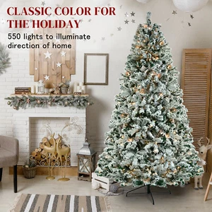 6FT Pre-lit Snow Flocked Artificial Christmas Tree Xmas with 1202 Tip LED Lights - Picture 1 of 13
