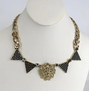 Katy Perry Golden Lion Pendant & Triangle Prism Decor Statement Necklace Signed - Picture 1 of 9