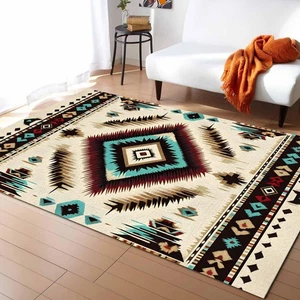 Südwesten Vorleger 5 x 7, Traditionell Indianer Türkis Beige Waschbar... - Bild 1 von 8