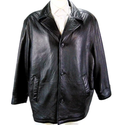 Genuine Leather Car Coat Perry Ellis Portfolio Men’s XXL 3 Black Quilted Lining - Image 1 of 4