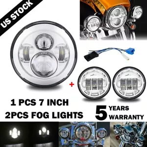 7Inch 140W LED Headlight Hi/Lo + 2Pcs 4.5Inch 80W Fog Light for Harley Davidson - Picture 1 of 19