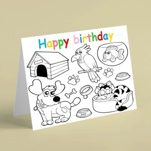 Colouring card with animals birthday card boy girl son daughter friend family - Picture 1 of 1