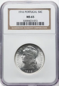 PORTUGAL 1916 - 50 Centavos - NGC MS65 - GREAT LUSTER! - Picture 1 of 2