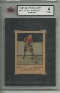 1951-52 PARKIE PARKHURST HOCKEY SERIES DOUG HARVEY RC CARD #10 GRADED KSA 4 VGE - Picture 1 of 2