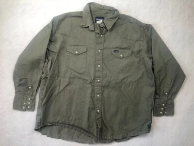 Vintage Wrangler Pearl Snap Long Sleeve Brushpopper Shirt Army Green Mens 2X Big - Image 1 of 4