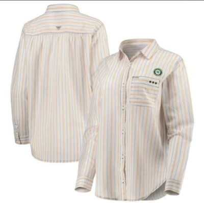 Columbia PFG Collegiate Notre Dame Fighting Irish 中号衬衫黄色条纹 — 第 1/4 张图片