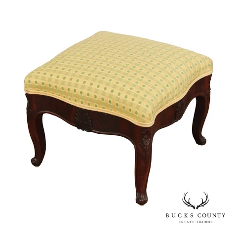 French Louis XV Style Vintage Carved Mahogany Foot Stool or Ottoman Cover