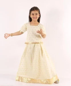 Indian Kids Ethnic Silk Pavda Pattu | Zari-work Lehenga Choli for Girls - Picture 1 of 6