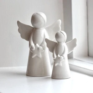 Set 2 White Porcelain Angel Ornaments Angel Figurines Home Decor Statue Gift - Picture 1 of 11