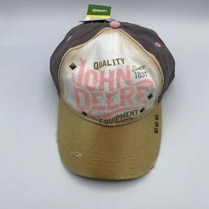 Super Unique JOHN DEERE Since 1837 Distressed Khaki Brown Baseball Cap Hat NEW - Picture 1 of 5
