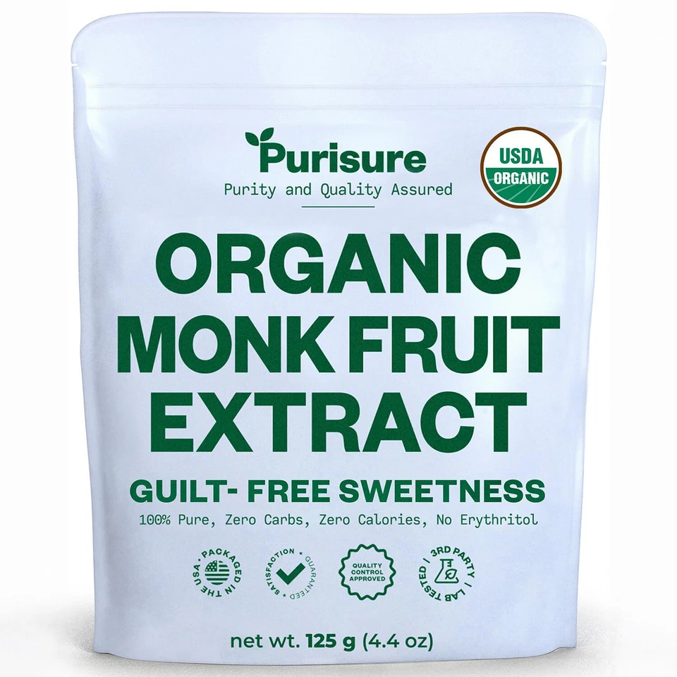 Purisure Organic Monk Fruit Extract 125g for Low-Carb & Keto Diets 400 Servings - Image 1 of 4