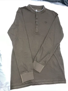 Mofiz Camicia Uomo Piccola Marrone Oliva Relaxed Fit Collo Mandarino Manica Lunga Casual - Foto 1 di 7