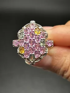Michael Valitutti NH 925 Multi Color Pastel Sapphire Cluster Ring Size 7.25 - Picture 1 of 6