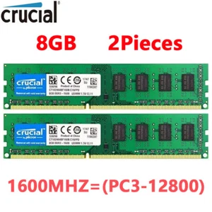 CRUCIAL DDR3 1600MHz 16GB (2x 8GB) PC3-12800 Desktop 240pin DIMM Memory RAM 16GB - Picture 1 of 7