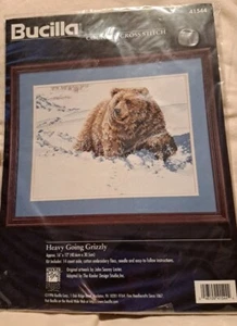 Bucilla Counted Cross Stitch Kit Heavy Going Grizzly Bear Vintage 1996 NIP - Picture 1 of 3