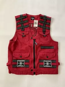 Guess men’s denim red vest multi pockets / patched with reflectve trim size S - Picture 1 of 7